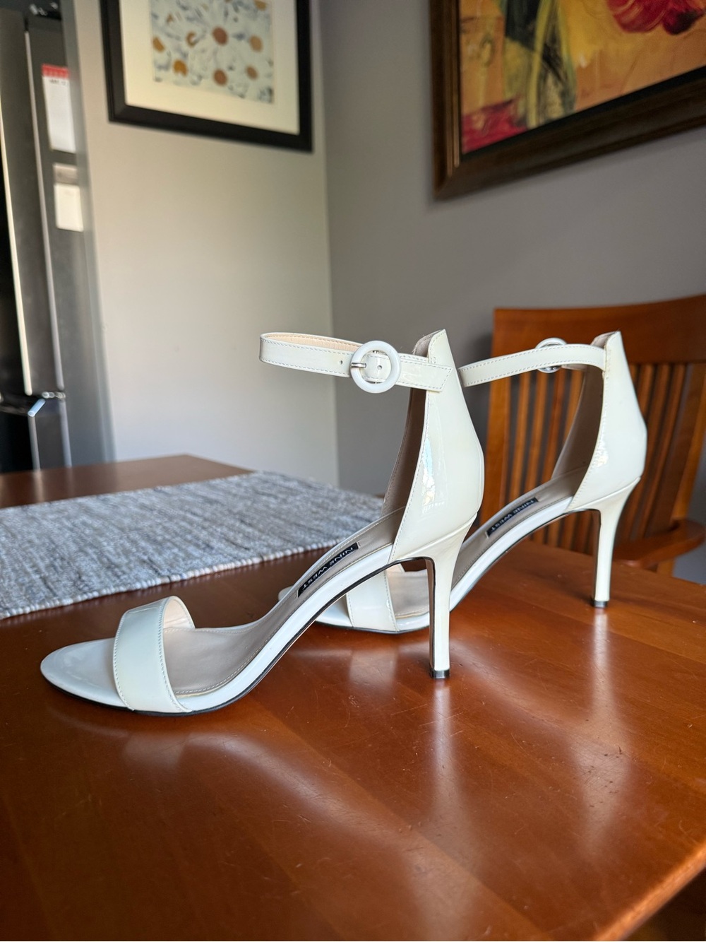 Nine West White Patent Ankle-Strap Stiletto Sandals-Never Worn